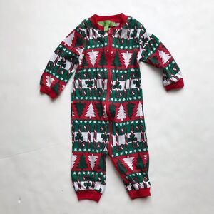 Christmas candy cane/evergreen tree print zip up sleeper EUC 6 months